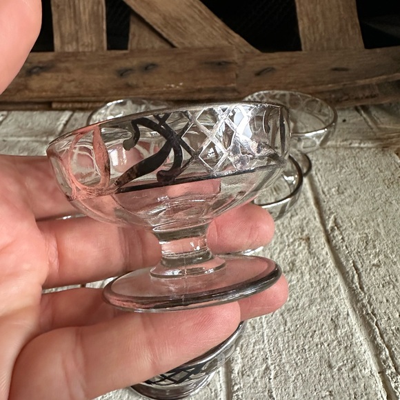 VINTAGE STERLING SILVER OVERLAY GLASS MASTER SALT CELLAR set of 6 (51) - Picture 2 of 6